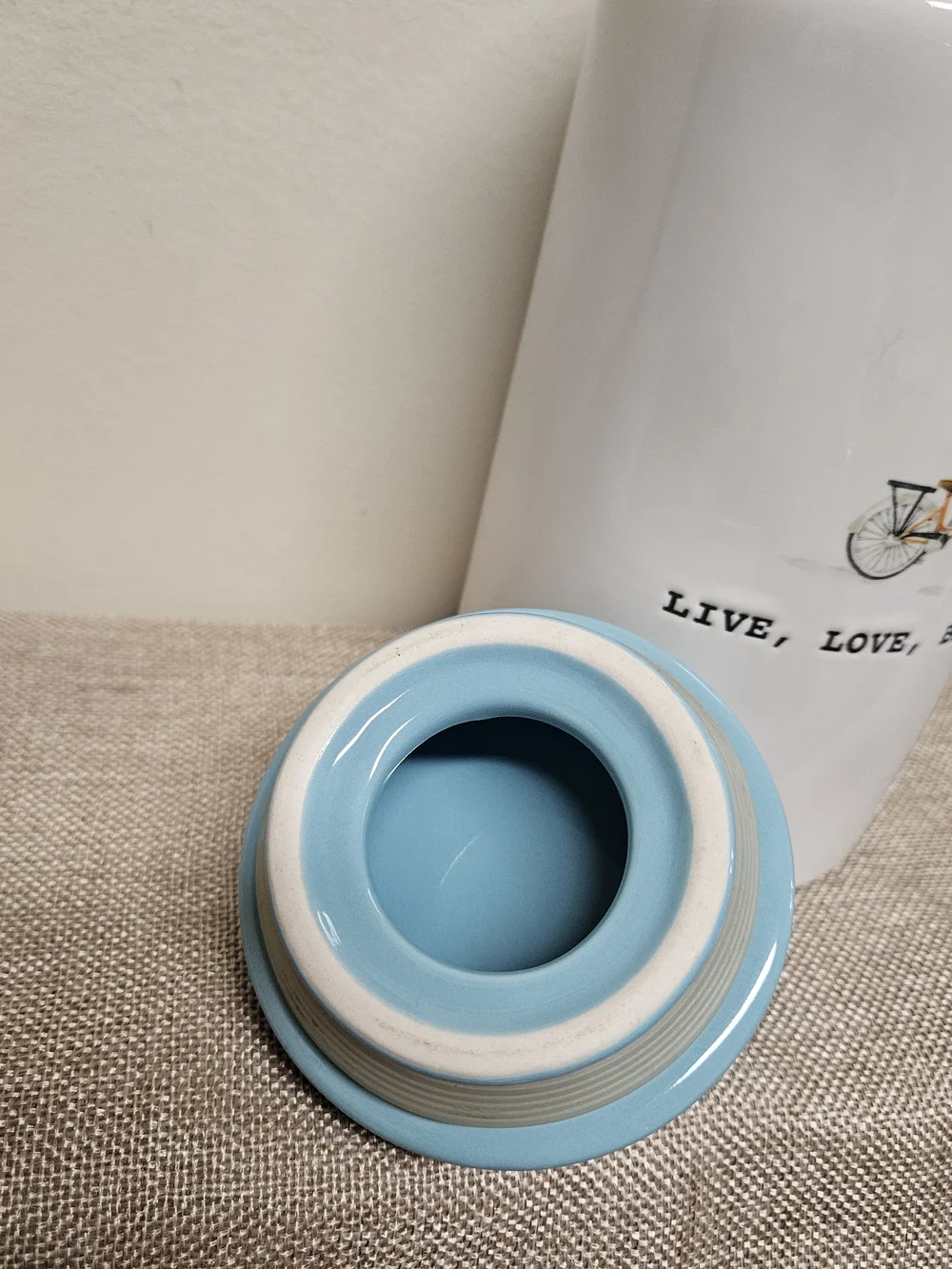 Rae Dunn Ceramic Canister with Light Blue Lid